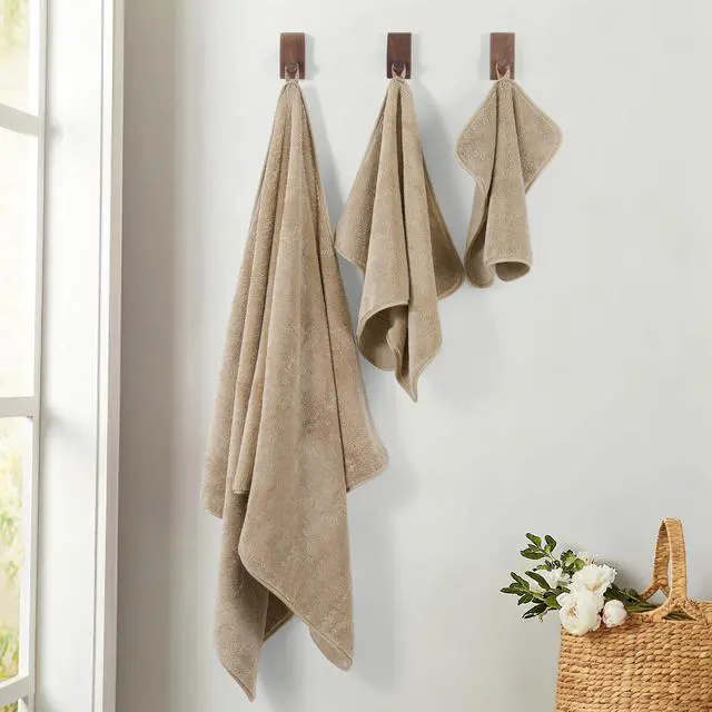 Alt view image 3 of 7 - Ring Spun Terry Microfiber Bath Towel Set, 3 Piece, Oversize, Quick Dry, Lint Free, Includes Bath, face, and Hand Towels (Beige)