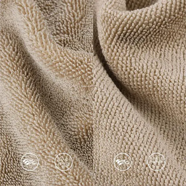 Alt view image 2 of 7 - Ring Spun Terry Microfiber Bath Towel Set, 3 Piece, Oversize, Quick Dry, Lint Free, Includes Bath, face, and Hand Towels (Beige)