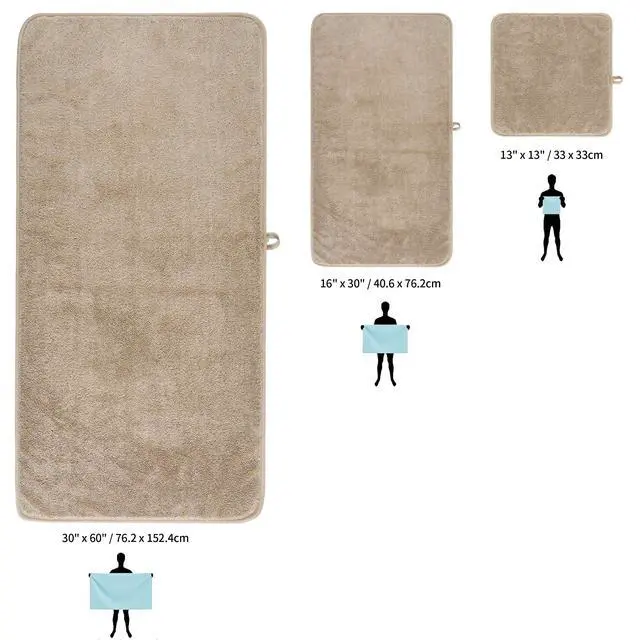 Alt view image 6 of 7 - Ring Spun Terry Microfiber Bath Towel Set, 3 Piece, Oversize, Quick Dry, Lint Free, Includes Bath, face, and Hand Towels (Beige)