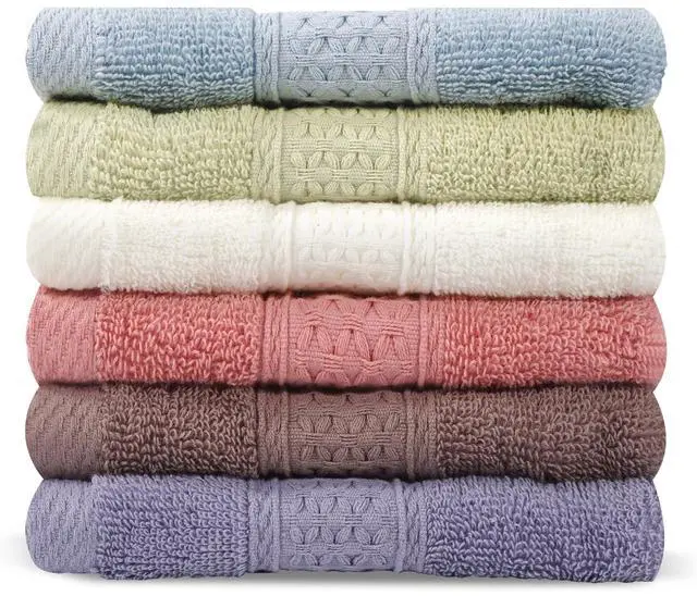 Main image of 6 Pack 100% Cotton Wash Cloth, 13x13 Inch Highly Absorbent and Soft Feel Fingertip Towels, Machine Washable Washcloths for Bathroom, Gym, Hotel, Spa and Kitchen, 6 Colors