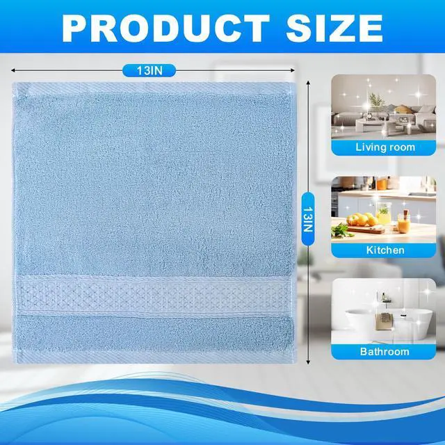 Alt view image 2 of 7 - 6 Pack 100% Cotton Wash Cloth, 13x13 Inch Highly Absorbent and Soft Feel Fingertip Towels, Machine Washable Washcloths for Bathroom, Gym, Hotel, Spa and Kitchen, 6 Colors