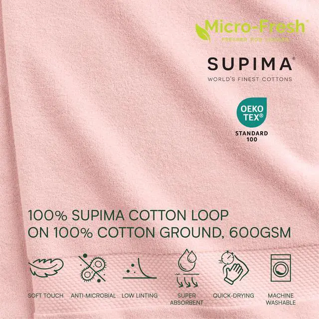 Alt view image 3 of 7 - Heritage 100% Supima Cotton Wash Cloth, Light Pink, 13" x 13" Highly Absorbent & Quick Drying, Premium Super Soft Bath Towel, Bathroom Essential, Gift for All Occasions, Machine Washable