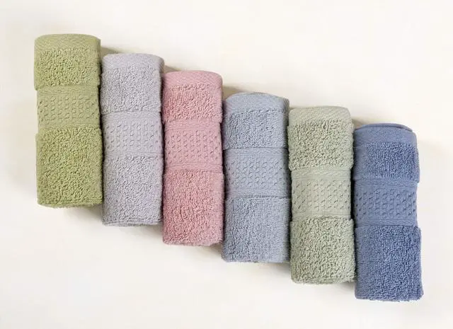 Main image of Pure Cotton Wash Cloths Face Cloths, 6 Colors per Set, 13 x 13 Inches (Light Blue, Jade Green, Light Green, Grey, Light Grey, Pink)