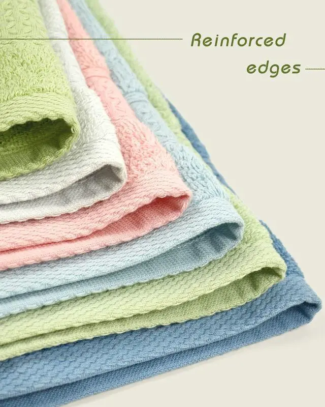 Alt view image 5 of 7 - Pure Cotton Wash Cloths Face Cloths, 6 Colors per Set, 13 x 13 Inches (Light Blue, Jade Green, Light Green, Grey, Light Grey, Pink)