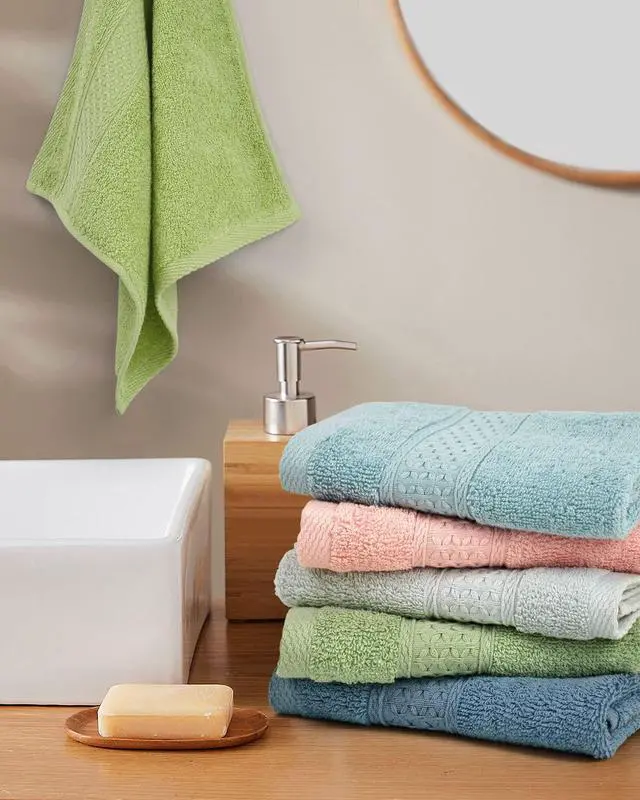 Alt view image 7 of 7 - Pure Cotton Wash Cloths Face Cloths, 6 Colors per Set, 13 x 13 Inches (Light Blue, Jade Green, Light Green, Grey, Light Grey, Pink)