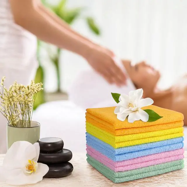 Alt view image 7 of 7 - Washcloths - 20 Pack - Face Towels (12" x 12"), Highly Soft Wash Cloths and Hand Towels, Fast Drying Multi-Purpose Microfiber Cleansing Cloths for Bathroom, Hotel, Spa, and Salon - Multicolor