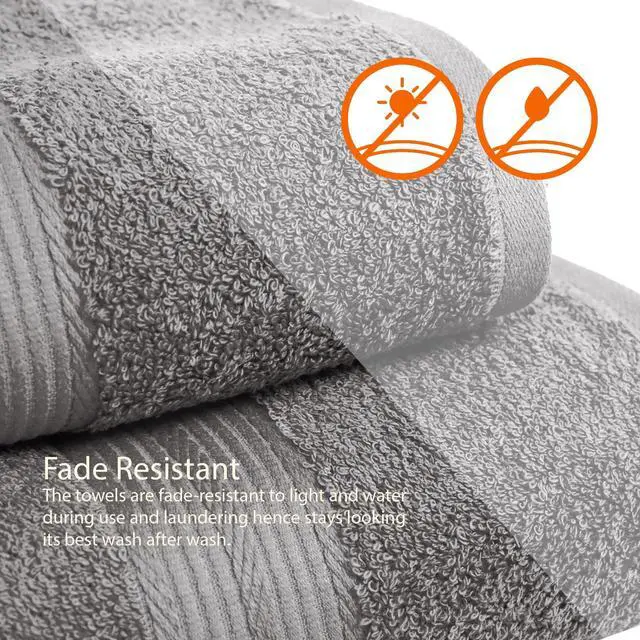 Alt view image 5 of 5 - 6-Piece Fade-Resistant 100% Cotton Towel Set for Bathroom, Soft and Absorbent, 2 Bath Towels, 2 Hand Towels, 2 Washcloths, Gray