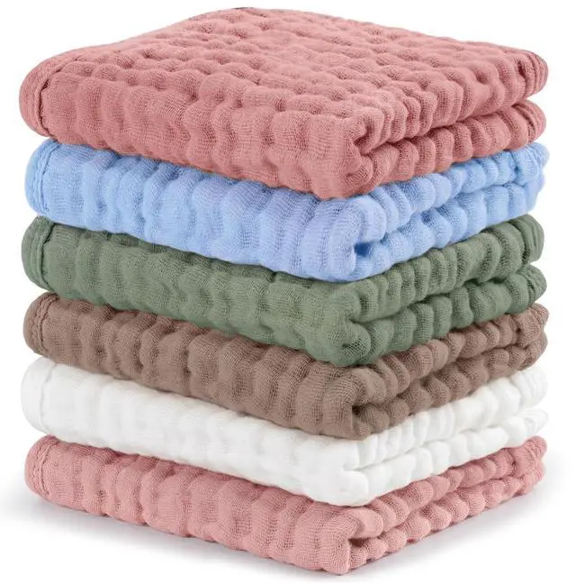 Main image of 6 Pack 100% Cotton Wash Cloth, Highly Absorbent and Soft Feel Face Towels, Reusable Cotton Washcloths for Sensitive Skin & Makeup Remover, 10 x 10 Inch, 6 Colors