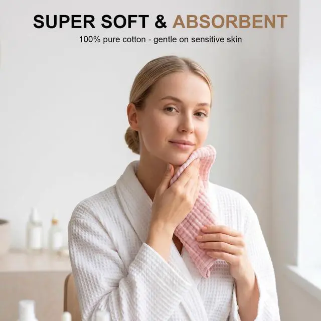 Alt view image 2 of 7 - 6 Pack 100% Cotton Wash Cloth, Highly Absorbent and Soft Feel Face Towels, Reusable Cotton Washcloths for Sensitive Skin & Makeup Remover, 10 x 10 Inch, 6 Colors