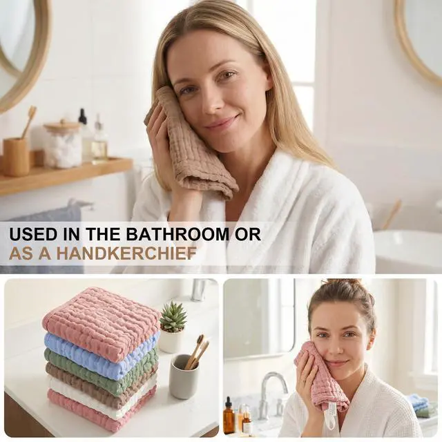 Alt view image 7 of 7 - 6 Pack 100% Cotton Wash Cloth, Highly Absorbent and Soft Feel Face Towels, Reusable Cotton Washcloths for Sensitive Skin & Makeup Remover, 10 x 10 Inch, 6 Colors