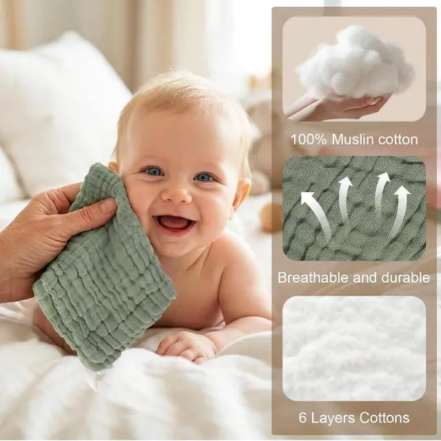 Alt view image 5 of 7 - 6 Pack 100% Cotton Wash Cloth, Highly Absorbent and Soft Feel Face Towels, Reusable Cotton Washcloths for Sensitive Skin & Makeup Remover, 10 x 10 Inch, 6 Colors