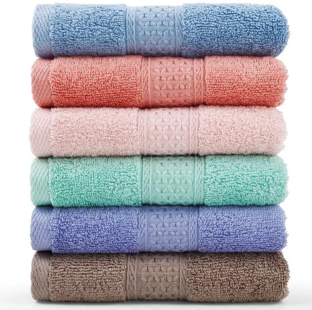 Main image of Face-Cloth Washcloths Set,100% Cotton, High Absorbent, 6-Pack 6 Colors, Size13 x13-deep Color