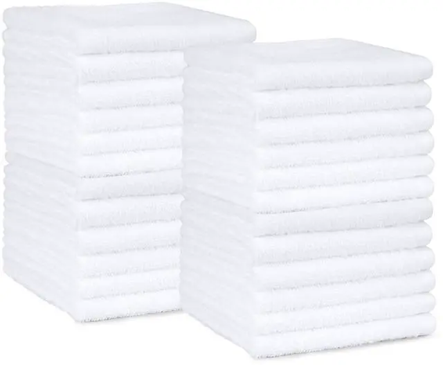 Main image of Fast Drying Cotton Washcloths for Bathroom, Machine Washable, Soft and Highly Absorbent, 12 x 12 in, White, 24-Pack