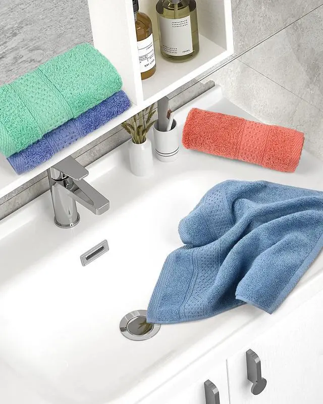 Alt view image 7 of 7 - Face-Cloth Washcloths Set,100% Cotton, High Absorbent, 6-Pack 6 Colors, Size13 x13-deep Color