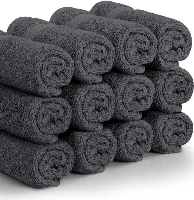 Alt view image 6 of 7 - 12 Pack Premium Wash Cloths Set, 12 by 12 Inches, 100% Cotton Ring Spun, Highly Absorbent and Soft Feel Essential Washcloths for Bathroom, Spa, Gym, and Face, Grey