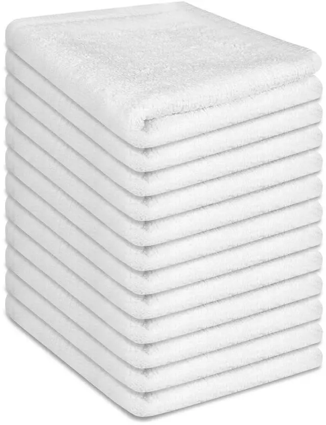 Main image of 12 Pack 100% Cotton Wash Cloth, 12x12 Inch Highly Absorbent and Soft Feel Fingertip Towels, Machine Washable Washcloths for Bathroom, Gym, Hotel, Spa and Kitchen, White