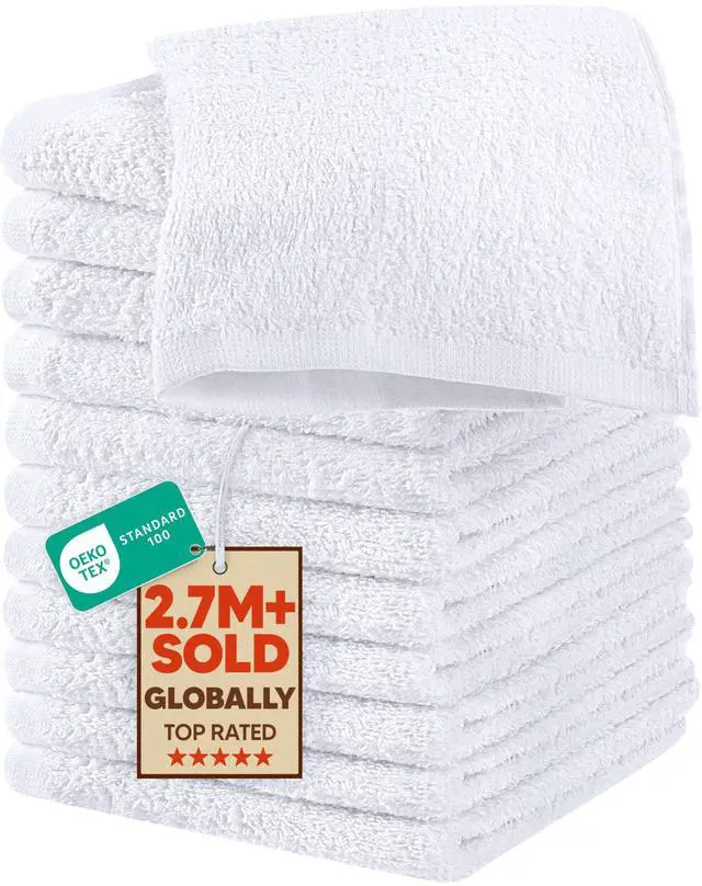 Main image of 12 Pack Cotton Washcloths Set, 100% Ring Spun Cotton, Premium Flannel Face Cloths, Highly Absorbent and Soft Feel Fingertip Towels, White