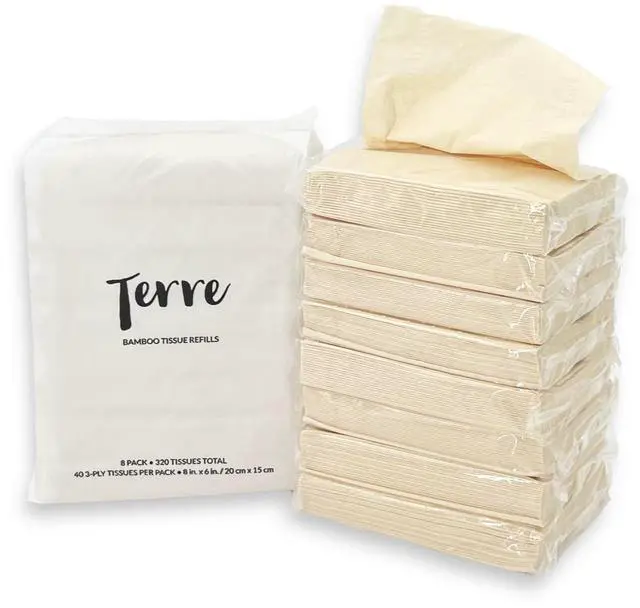 Main image of Bamboo Car Tissue Refills, 3-Ply, Unbleached, PFAS Free, 8 Pack (320 Sheets), FSC-Certified, Facial Tissues Refills for Car Visor Tissue Holder, Travel Tissue Tubes Box Container, Sustainable