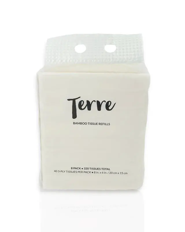 Alt view image 5 of 7 - Bamboo Car Tissue Refills, 3-Ply, Unbleached, PFAS Free, 8 Pack (320 Sheets), FSC-Certified, Facial Tissues Refills for Car Visor Tissue Holder, Travel Tissue Tubes Box Container, Sustainable