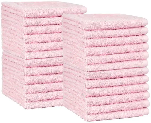 Main image of Highly Absorbent, Fast Drying 100% Cotton Washcloths for Bathroom and Face, 12 x 12 inches, Petal Pink, 24-Pack