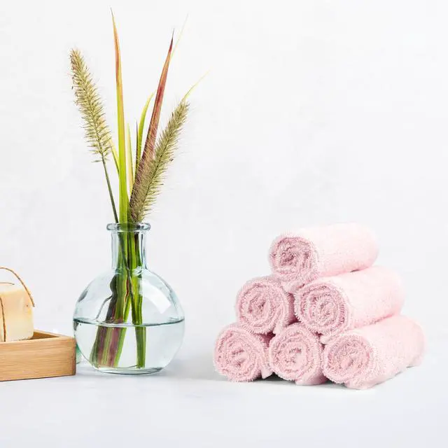 Alt view image 2 of 5 - Highly Absorbent, Fast Drying 100% Cotton Washcloths for Bathroom and Face, 12 x 12 inches, Petal Pink, 24-Pack