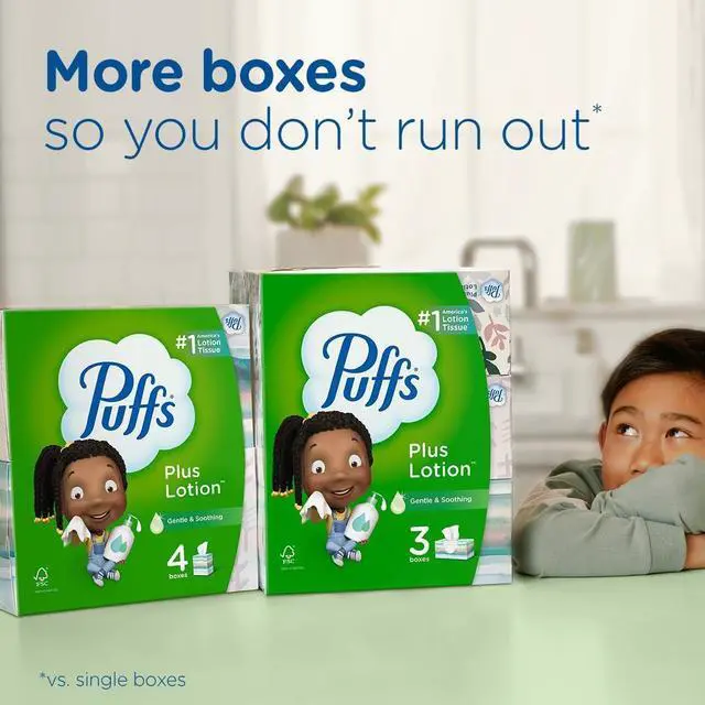 Alt view image 7 of 7 - Plus Lotion Facial Tissues, 1 Family Box, 124 Tissues per Box, Allergies and Colds