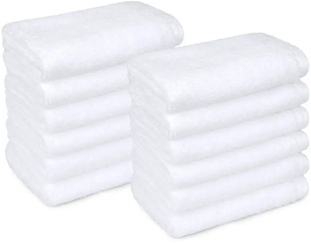 Main image of Cotton Washcloths, Lightweight Quick-Dry, Absorbent Face and Body Towel Set, 12" x 12", White, 12-Pack