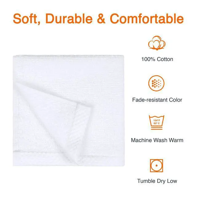 Alt view image 2 of 6 - Cotton Washcloths, Lightweight Quick-Dry, Absorbent Face and Body Towel Set, 12" x 12", White, 12-Pack