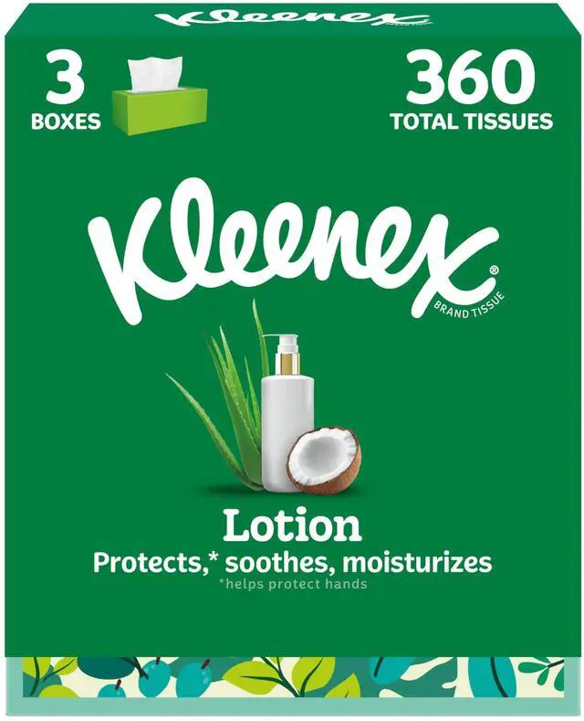 Main image of Lotion Facial Tissues with Coconut Oil, 3 Flat Boxes, 120 Tissues Per Box, 3-Ply