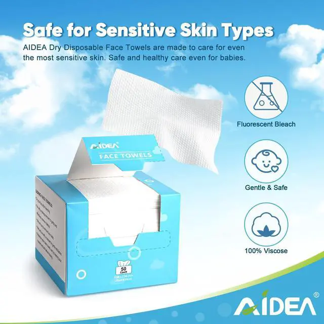 Alt view image 2 of 7 - Face Towels Disposable-50Ct, Facial Cleansing Wipes for Sensitive Skin, Facial Towelettes for Makeup Removing, Nursing, Travel, Dry Wipes Face Cloths