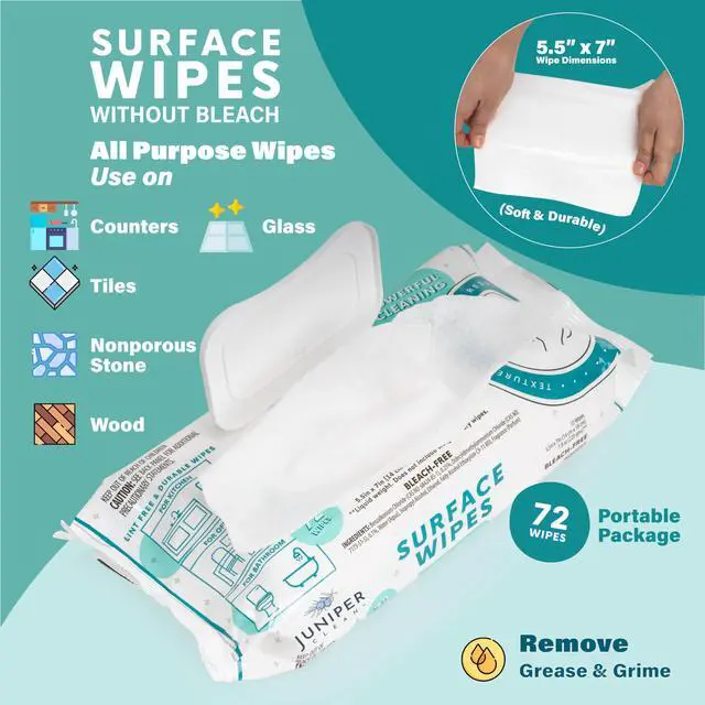 Alt view image 3 of 5 - 3 Pack Surface Cleaning Wipes Bleach Free, All-Purpose Cleaner for Bathroom, Kitchen, Office, 72 Count Soft Flow, Fresh Scent, Lint Free & Durable
