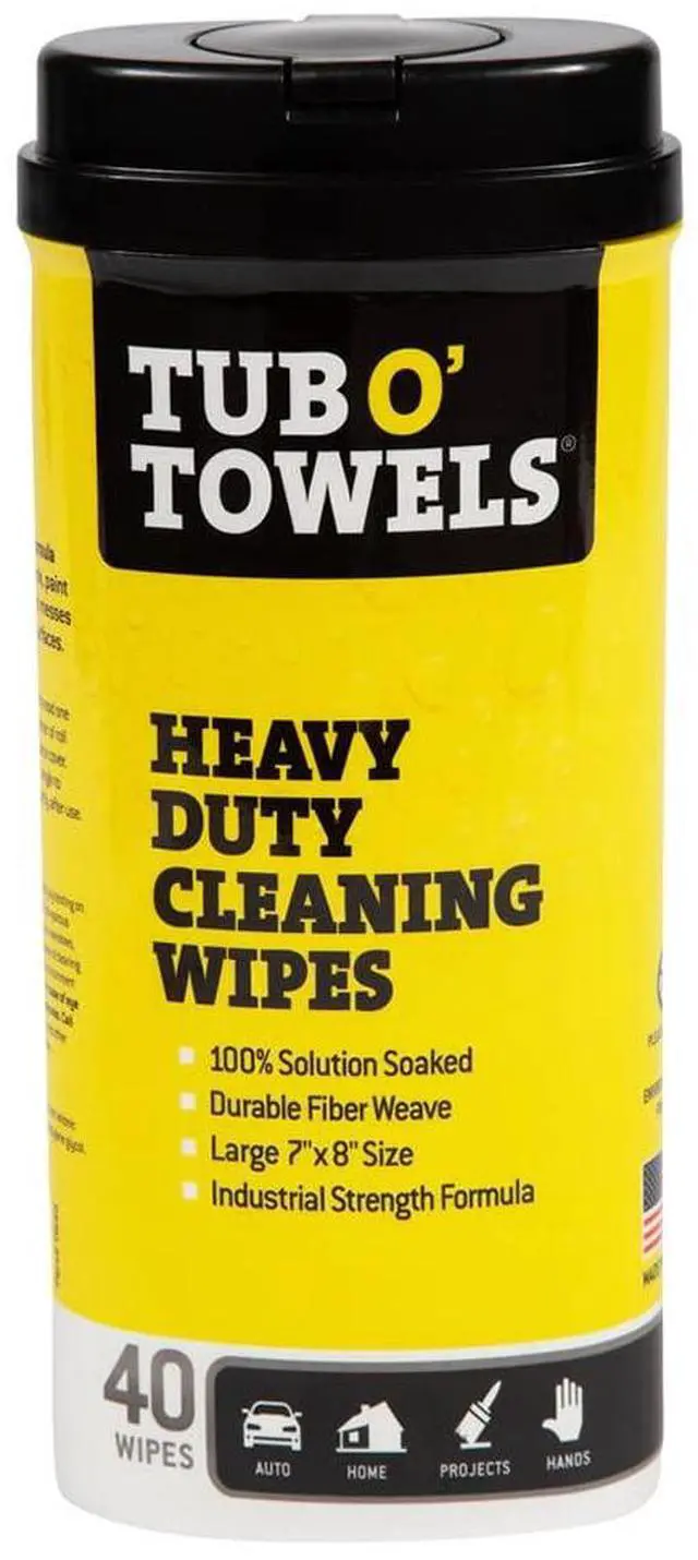 Main image of Heavy-Duty Multi-Surface Cleaning Wipes, 7" x 8", 40 Count Canister, Removes Grease, Grime, and Tough Stains, Durable Disposable White Wipes for Home, Garage, and Outdoor Cleaning Tasks