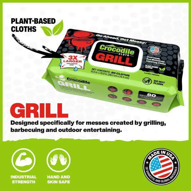 Alt view image 2 of 7 - Grill - 80 (15" x 10") Plant-based Cleaning Wipes. Safe on Skin & Multiple Surfaces. Infused with Aloe & Vitamin E. Large, Pre-Moistened & Absorbent.