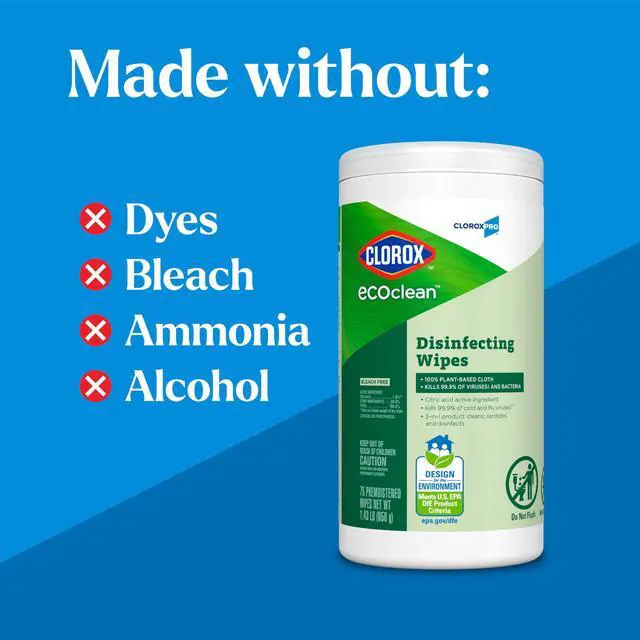 Alt view image 4 of 7 - CloroxPro Clorox EcoClean Disinfecting Wipes, Multipurpose 100% Plant Based Cleaning Cloths, Antibacterial Disinfectant, Safe for Multi Surface Use, 75 Count
