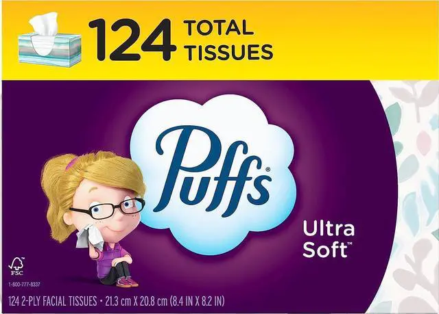 Main image of Facial Tissues Ultra Soft, 1 Rectangle Box, 124 Facial Tissues per Box, Allergies and Colds (Packaging May Vary)