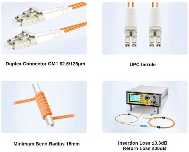 Alt view image 3 of 7 - - 5M/16ft OM1 LC to LC Fiber Patch Cable, Length Options: 0.2m-100m, 1GB Duplex 62.5/125um Multimode Fiber Optic Cable Cord LSZH 5Meter(16ft)