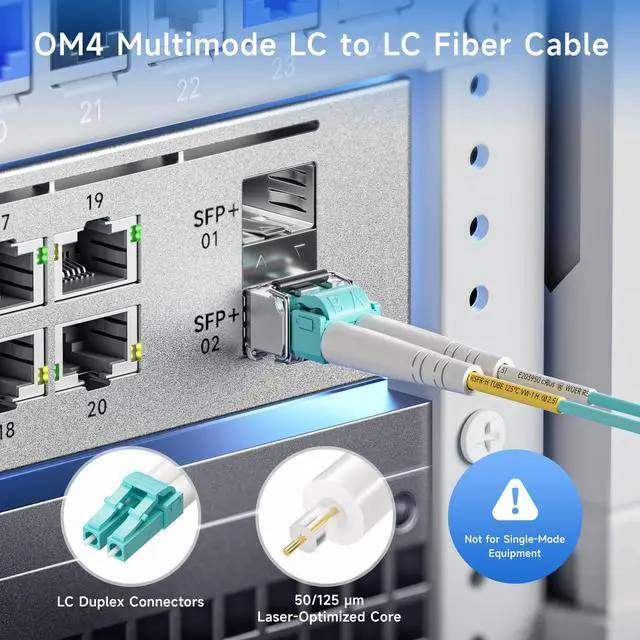 Alt view image 2 of 6 - 40Gb OFNP Plenum Rated Multimode Duplex 50/125 OM4 Fiber Cable, LC to LC Fiber Optic Cable - 16.4ft / 5m