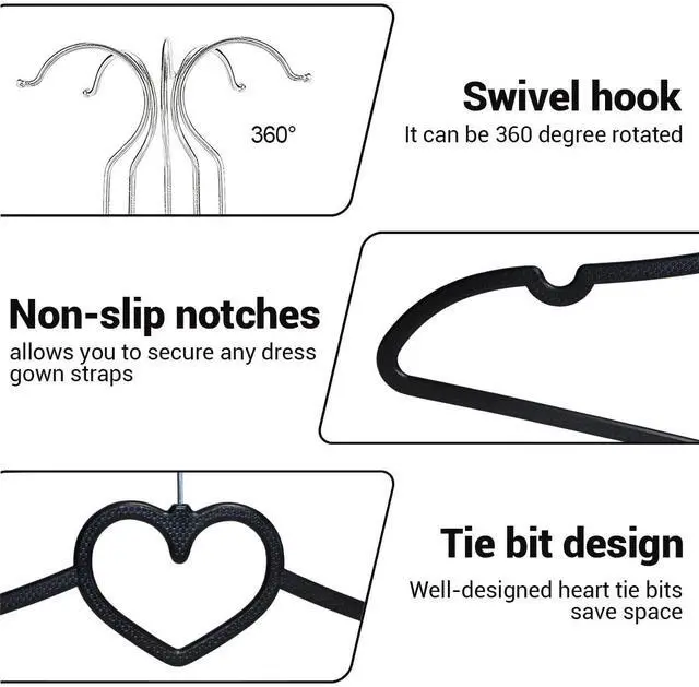 Alt view image 3 of 6 - Plastic Hangers 20 Pack, Black Slim Hangers Clothes Hangers Ultra Thin Space Saving- Cute Hangers with 360 Degree Swivel Hook-Strong Adult Hangers for Dress,Shirts, Coat