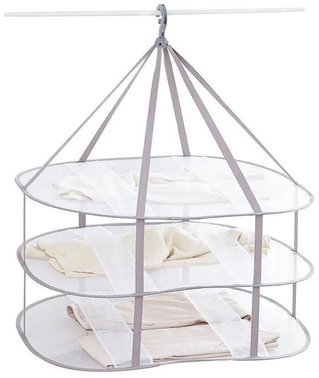 Main image of 3-Tier Folded Mesh Clothes Hanging Dryer Sweater Drying Rack 30.3" L * 24.5" W*30.7" H