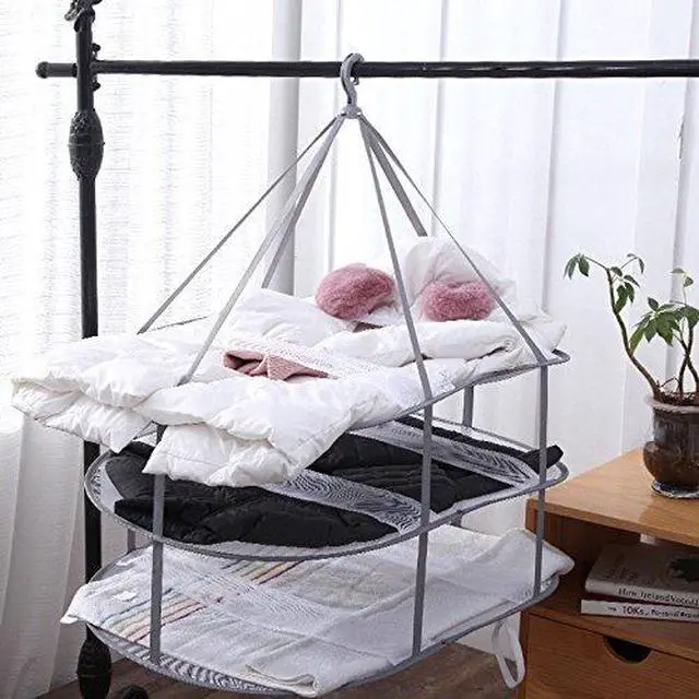 Alt view image 5 of 6 - 3-Tier Folded Mesh Clothes Hanging Dryer Sweater Drying Rack 30.3" L * 24.5" W*30.7" H