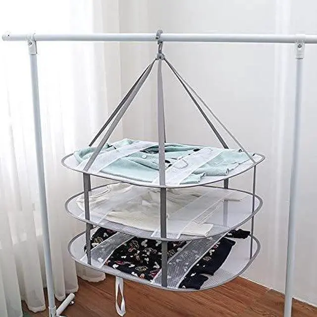 Alt view image 6 of 6 - 3-Tier Folded Mesh Clothes Hanging Dryer Sweater Drying Rack 30.3" L * 24.5" W*30.7" H