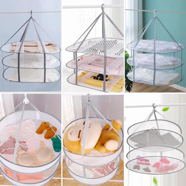 Alt view image 7 of 7 - 3-Tier Folding Mesh Clothes Hanging Dryer, Sweater Drying Rack, Large Laundry Drying Rack, Lay fold Flat Dry Hanger, Mesh Clothes Hanging Dryer - XL(3Tier)
