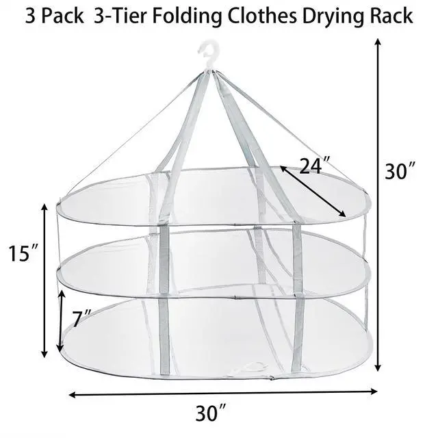 Alt view image 2 of 7 - 3 Pack Sweater Drying Rack Flat Mesh Foldable 3 Tier Laundry Clothes Drying Rack for Sweaters Delicates Dolls T-Shirt Swimsuit Sweater Underwear