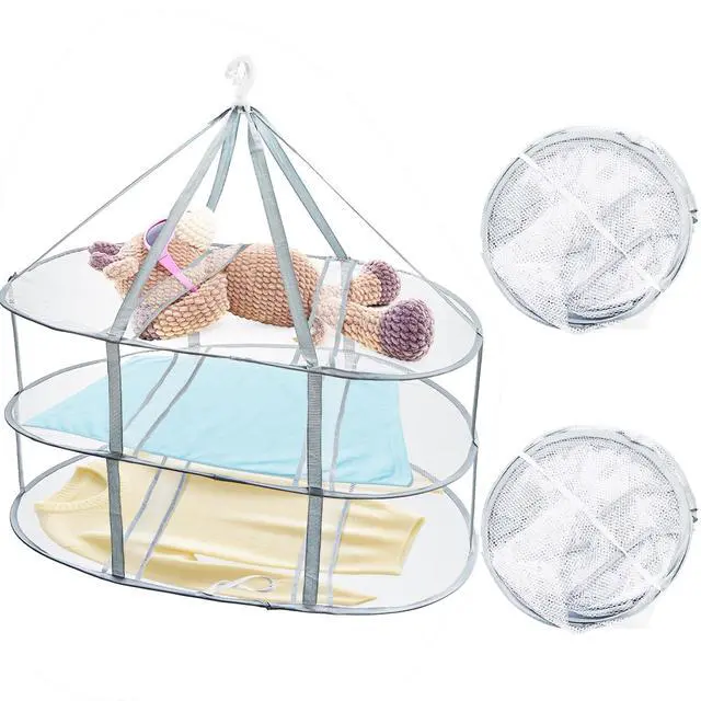 Alt view image 3 of 7 - 3 Pack Sweater Drying Rack Flat Mesh Foldable 3 Tier Laundry Clothes Drying Rack for Sweaters Delicates Dolls T-Shirt Swimsuit Sweater Underwear