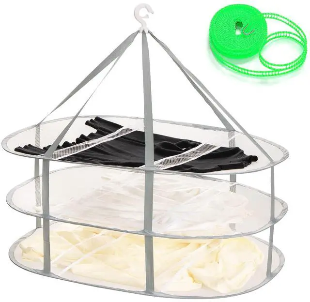 Main image of 3-Tier Folding Mesh Clothes Hanging Dryer, Sweater Drying Rack, Large Laundry Drying Rack, Lay fold Flat Dry Hanger, Mesh Clothes Hanging Dryer - XL(3Tier)