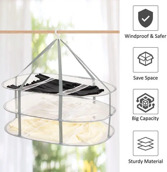 Alt view image 4 of 7 - 3-Tier Folding Mesh Clothes Hanging Dryer, Sweater Drying Rack, Large Laundry Drying Rack, Lay fold Flat Dry Hanger, Mesh Clothes Hanging Dryer - XL(3Tier)