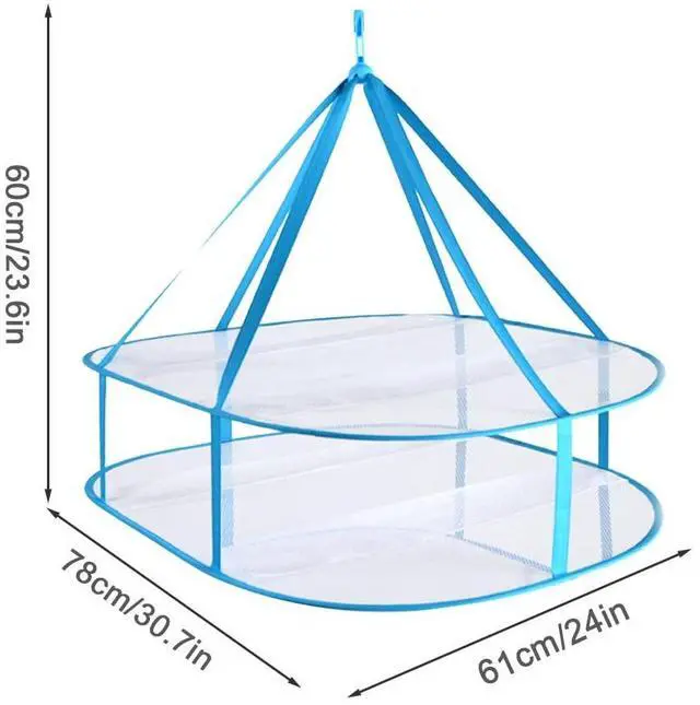 Alt view image 2 of 7 - 2-3 Tier Folded Mesh Clothes Drying Rack, Stackable Sweater Drying Rack, Portable Hanging Laundry Racks with Fixing Band for T-Shirt, Swimsuit, Underwear(Color:2 Tier)