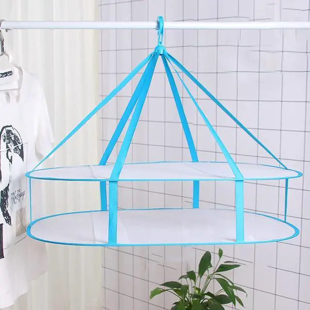 Alt view image 5 of 7 - 2-3 Tier Folded Mesh Clothes Drying Rack, Stackable Sweater Drying Rack, Portable Hanging Laundry Racks with Fixing Band for T-Shirt, Swimsuit, Underwear(Color:2 Tier)