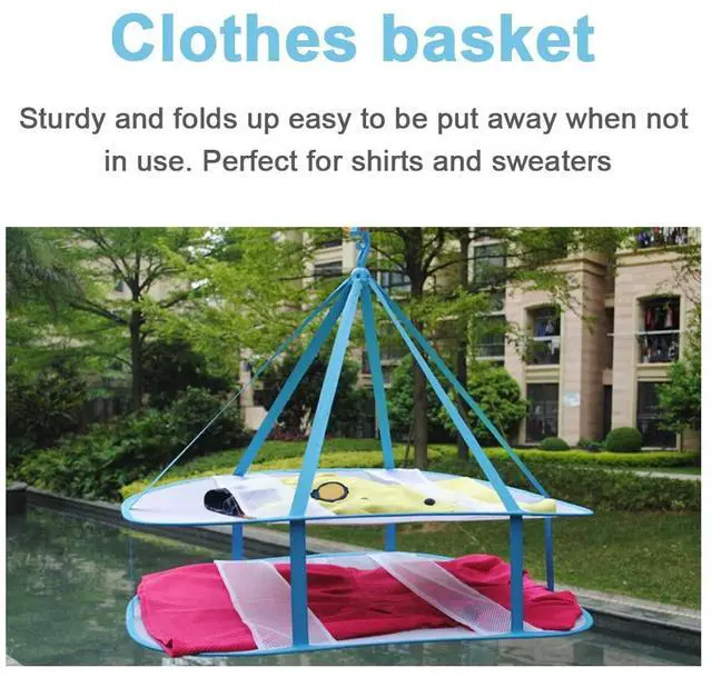 Alt view image 3 of 7 - 2-3 Tier Folded Mesh Clothes Drying Rack, Stackable Sweater Drying Rack, Portable Hanging Laundry Racks with Fixing Band for T-Shirt, Swimsuit, Underwear(Color:2 Tier)