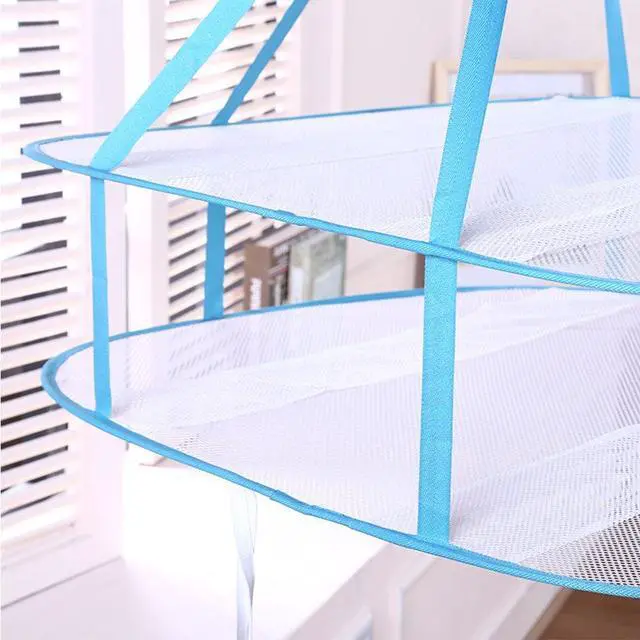 Alt view image 6 of 7 - 2-3 Tier Folded Mesh Clothes Drying Rack, Stackable Sweater Drying Rack, Portable Hanging Laundry Racks with Fixing Band for T-Shirt, Swimsuit, Underwear(Color:2 Tier)
